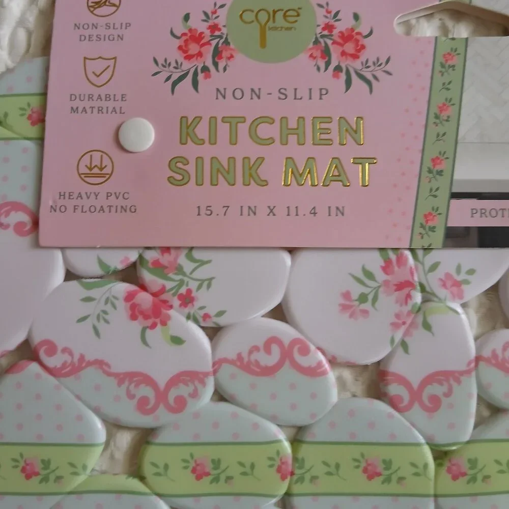 Listing For STEVE - 2 Kitchen Sink Mats-Coquette Pink Pastel Floral Non-Slip NWT - Picture 2 of 10